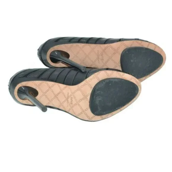 L.A.M.B. Stefani Y2K Black Leather Stiletto Peep Open Toe Booties Boots Heel 8.5 - Picture 8 of 11